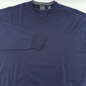 Jos A Bank Signature Collection Mens M Merino Wool V Neck Sweater Navy Blue